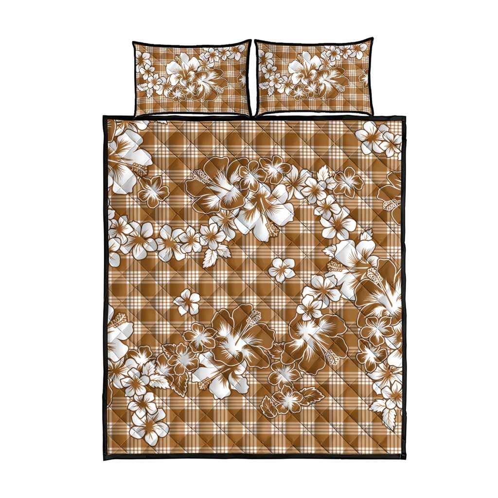 Hibiscus Pakala Bronze Brown Quilt Bed Set Tropical Floral Stylized - Polynesian Pride