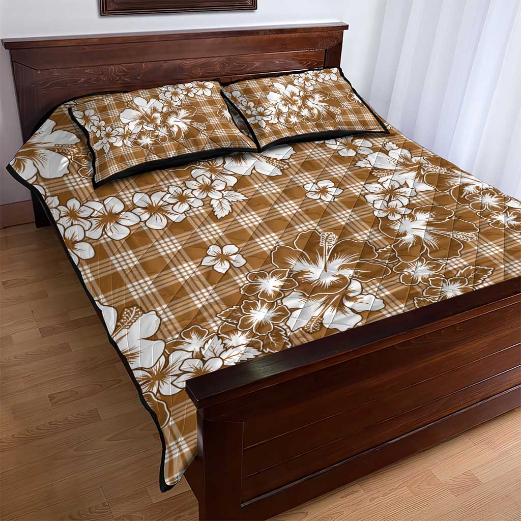 Hibiscus Pakala Bronze Brown Quilt Bed Set Tropical Floral Stylized - Polynesian Pride
