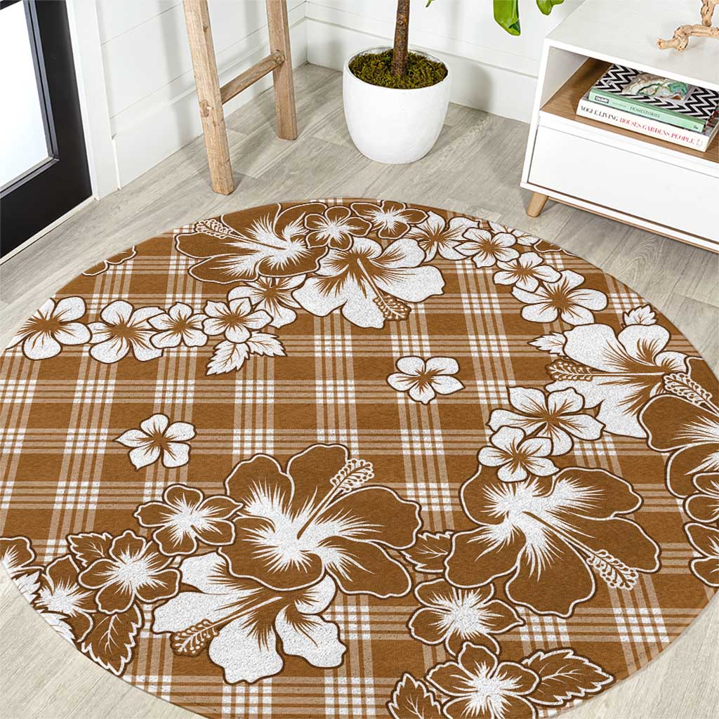 Hibiscus Pakala Bronze Brown Round Carpet Tropical Floral Stylized - Polynesian Pride