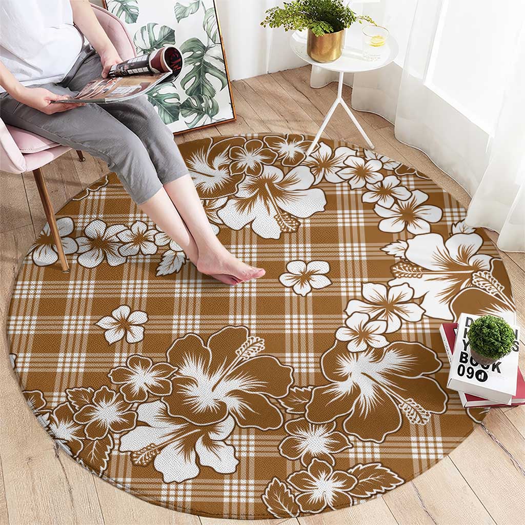 Hibiscus Pakala Bronze Brown Round Carpet Tropical Floral Stylized - Polynesian Pride