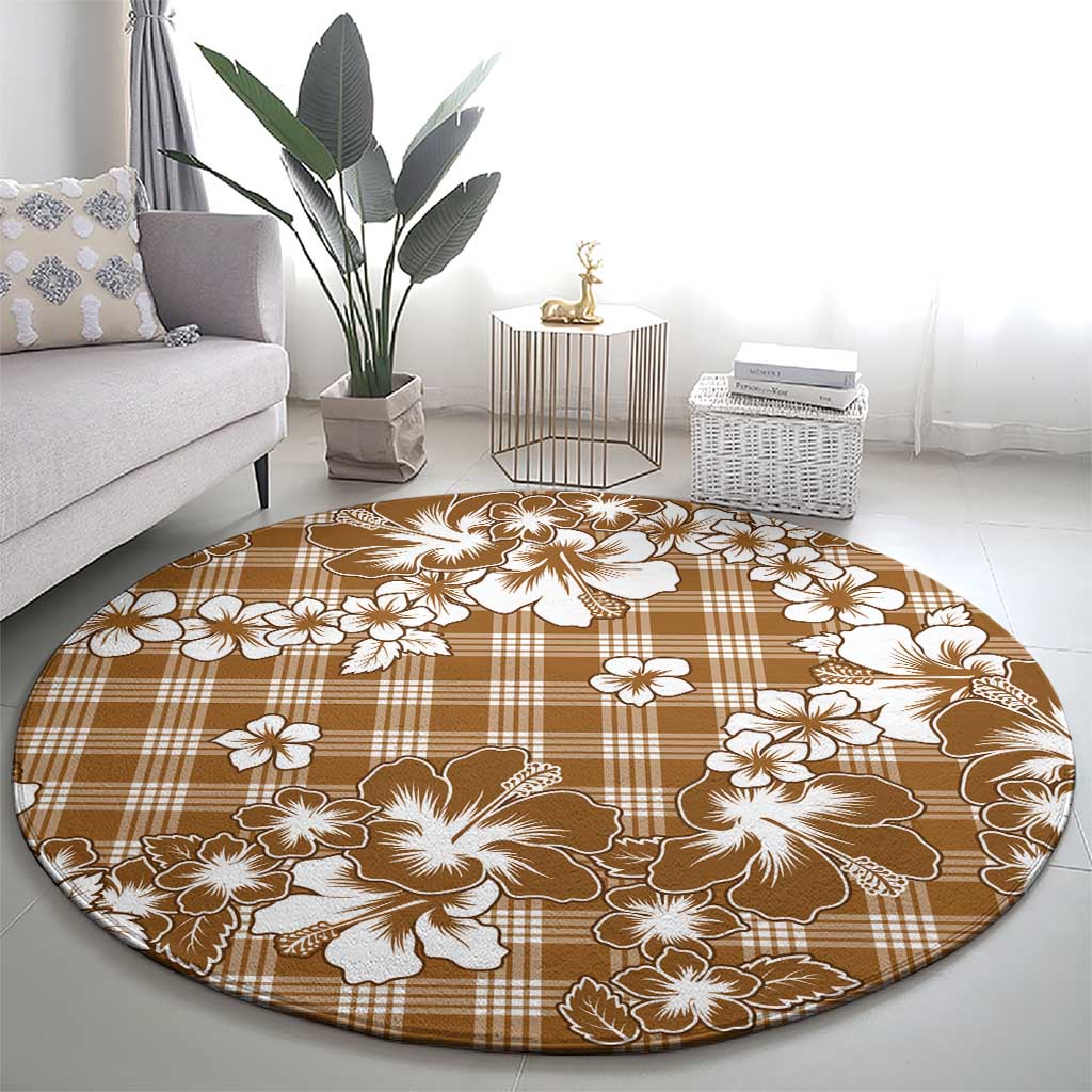 Hibiscus Pakala Bronze Brown Round Carpet Tropical Floral Stylized - Polynesian Pride