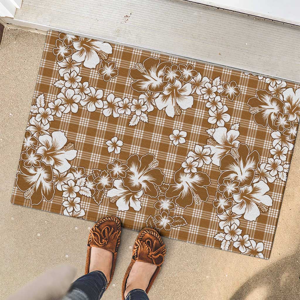 Hibiscus Pakala Bronze Brown Rubber Doormat Tropical Floral Stylized - Polynesian Pride