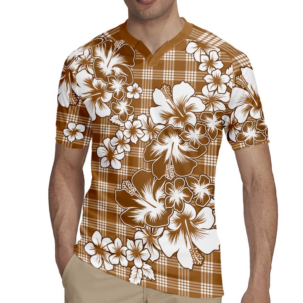 Hibiscus Pakala Bronze Brown Rugby Jersey Tropical Floral Stylized - Polynesian Pride