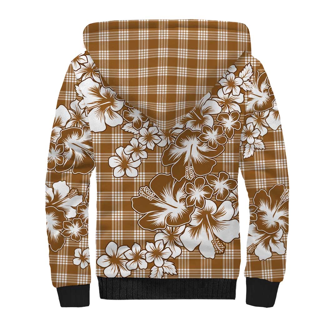 Hibiscus Pakala Bronze Brown Sherpa Hoodie Tropical Floral Stylized - Polynesian Pride