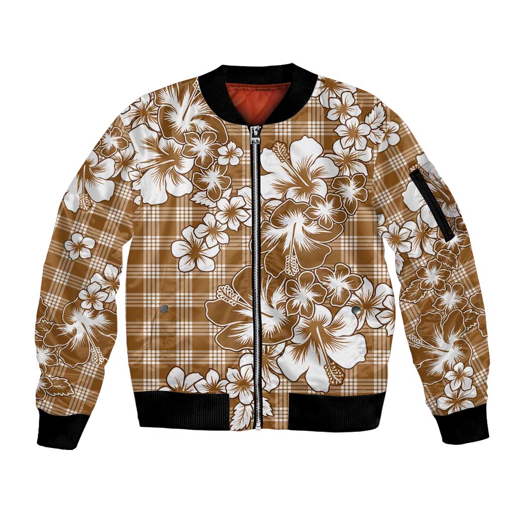 Hibiscus Pakala Bronze Brown Sleeve Zip Bomber Jacket Tropical Floral Stylized - Polynesian Pride