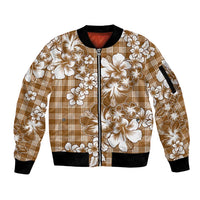 Hibiscus Pakala Bronze Brown Sleeve Zip Bomber Jacket Tropical Floral Stylized - Polynesian Pride