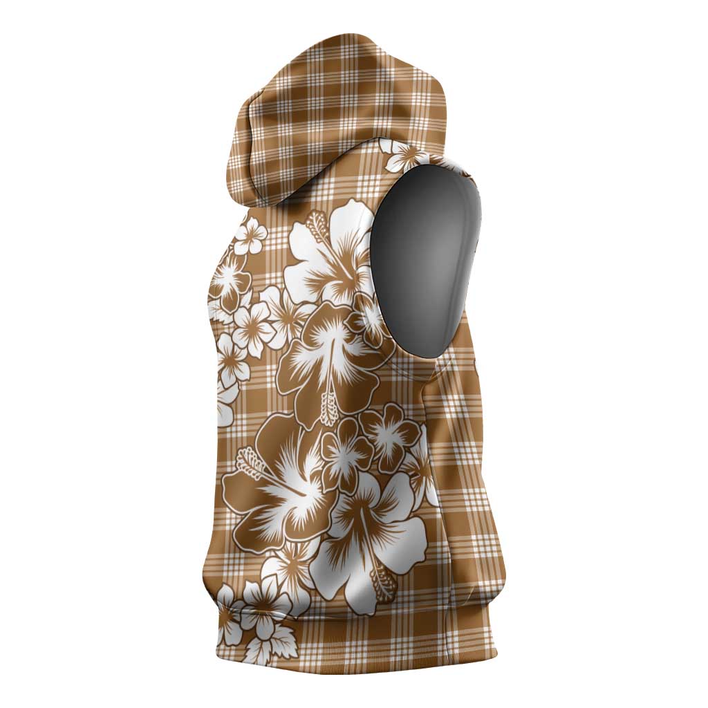 Hibiscus Pakala Bronze Brown Sleeveless Hoodie Tropical Floral Stylized - Polynesian Pride