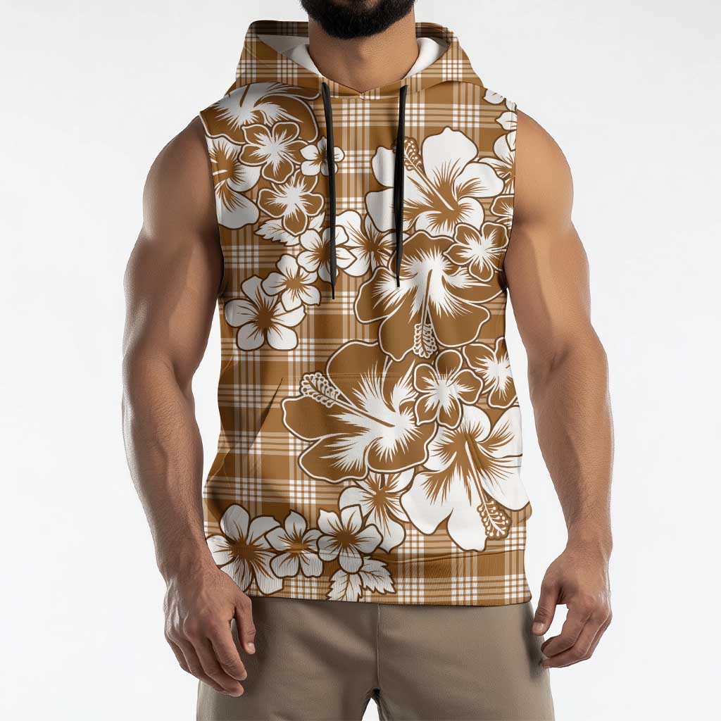 Hibiscus Pakala Bronze Brown Sleeveless Hoodie Tropical Floral Stylized - Polynesian Pride