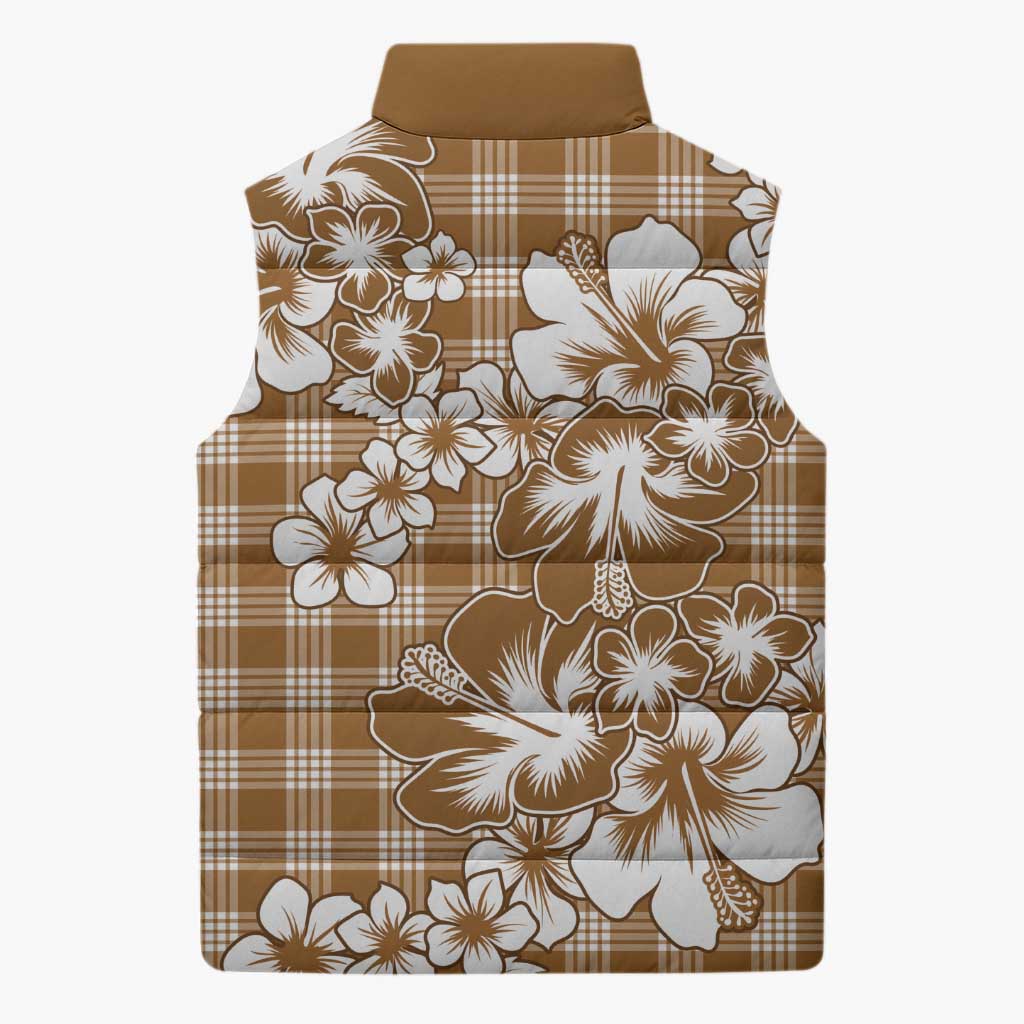 Hibiscus Pakala Bronze Brown Sleeveless Puffer Jacket Tropical Floral Stylized - Polynesian Pride