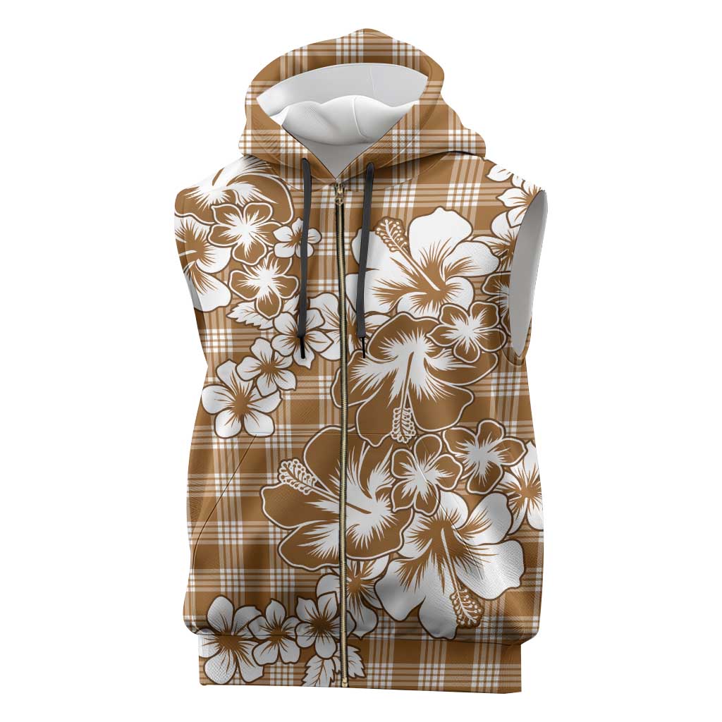 Hibiscus Pakala Bronze Brown Sleeveless Zip Hoodie Tropical Floral Stylized - Polynesian Pride