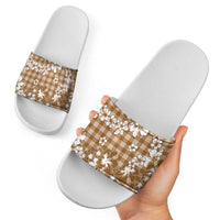 Hibiscus Pakala Bronze Brown Slide Sandals Tropical Floral Stylized - Polynesian Pride