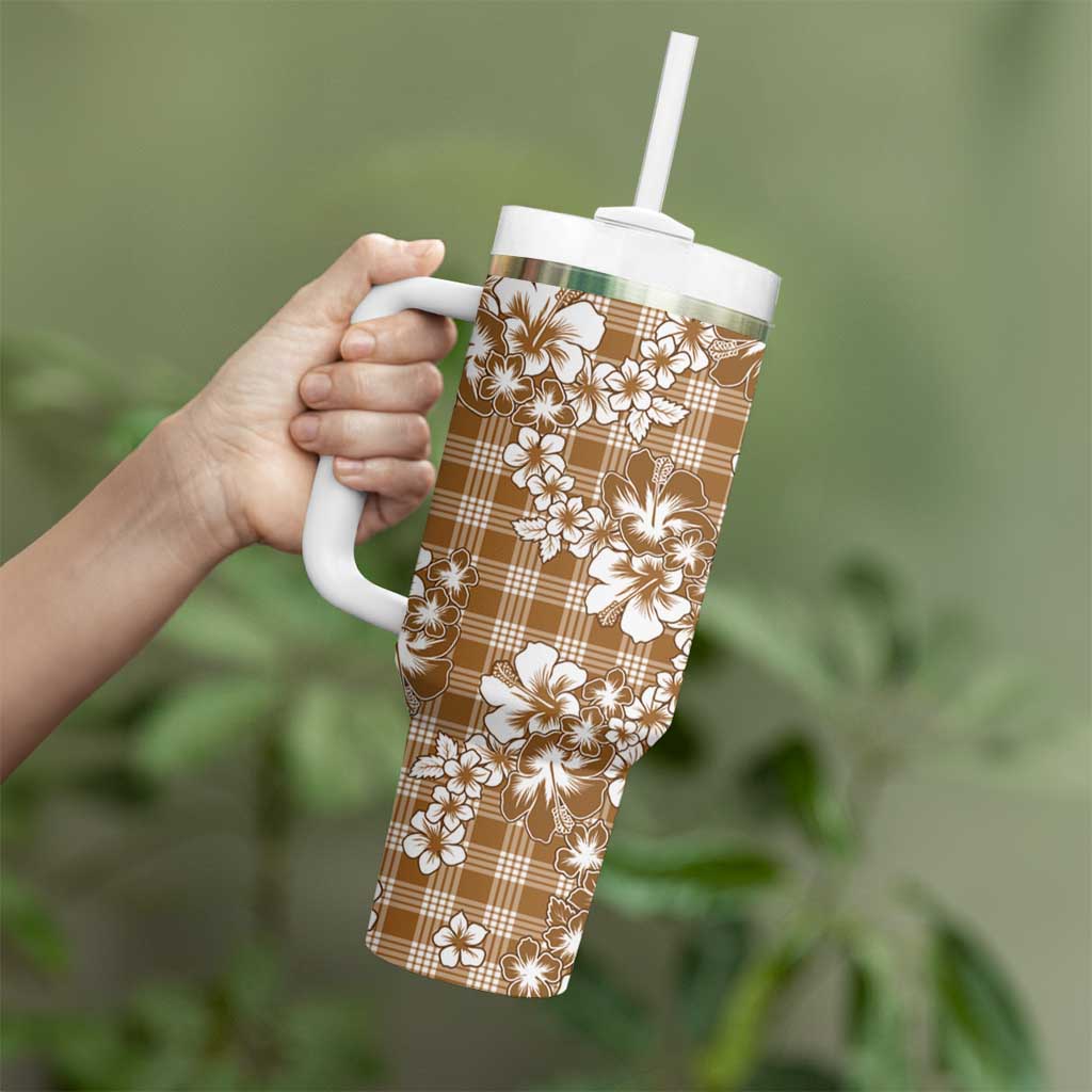 Hibiscus Pakala Bronze Brown Tumbler With Handle Tropical Floral Stylized - Polynesian Pride