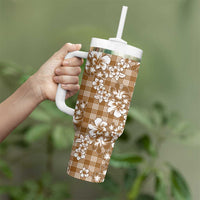 Hibiscus Pakala Bronze Brown Tumbler With Handle Tropical Floral Stylized - Polynesian Pride