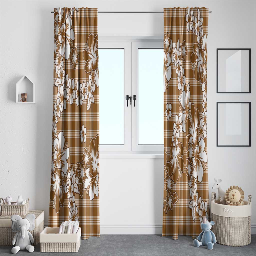 Hibiscus Pakala Bronze Brown Window Curtain Tropical Floral Stylized - Polynesian Pride