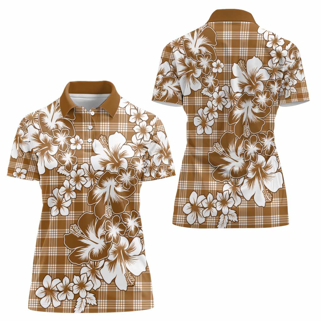 Hibiscus Pakala Bronze Brown Women Polo Shirt Tropical Floral Stylized - Polynesian Pride
