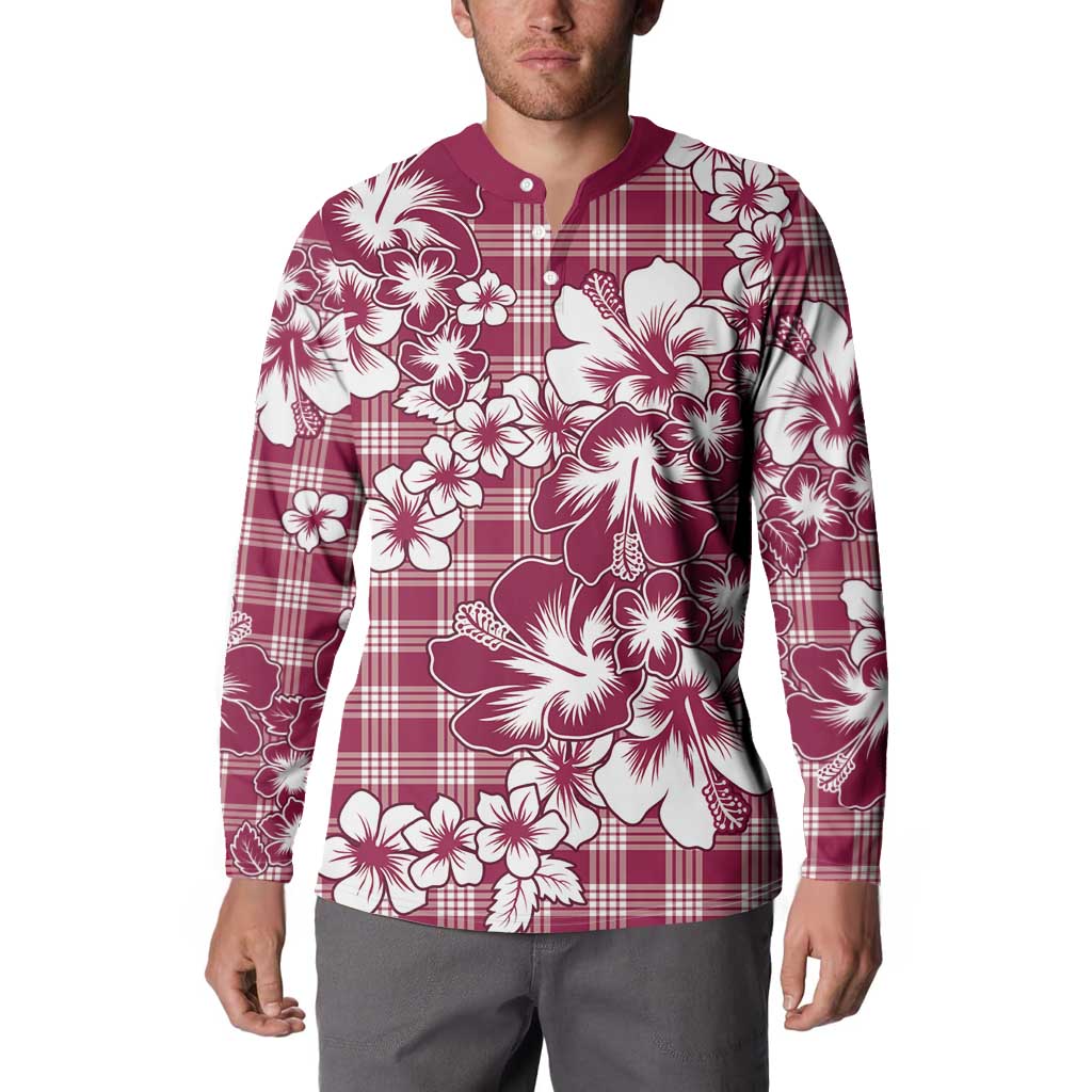 Hibiscus Pakala Royal Magenta Button Sweatshirt Tropical Floral Stylized - Polynesian Pride