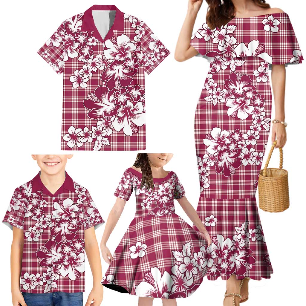 Hibiscus Pakala Royal Magenta Family Matching Mermaid Dress and Hawaiian Shirt Tropical Floral Stylized - Polynesian Pride