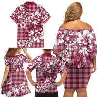 Hibiscus Pakala Royal Magenta Family Matching Off Shoulder Short Dress and Hawaiian Shirt Tropical Floral Stylized - Polynesian Pride