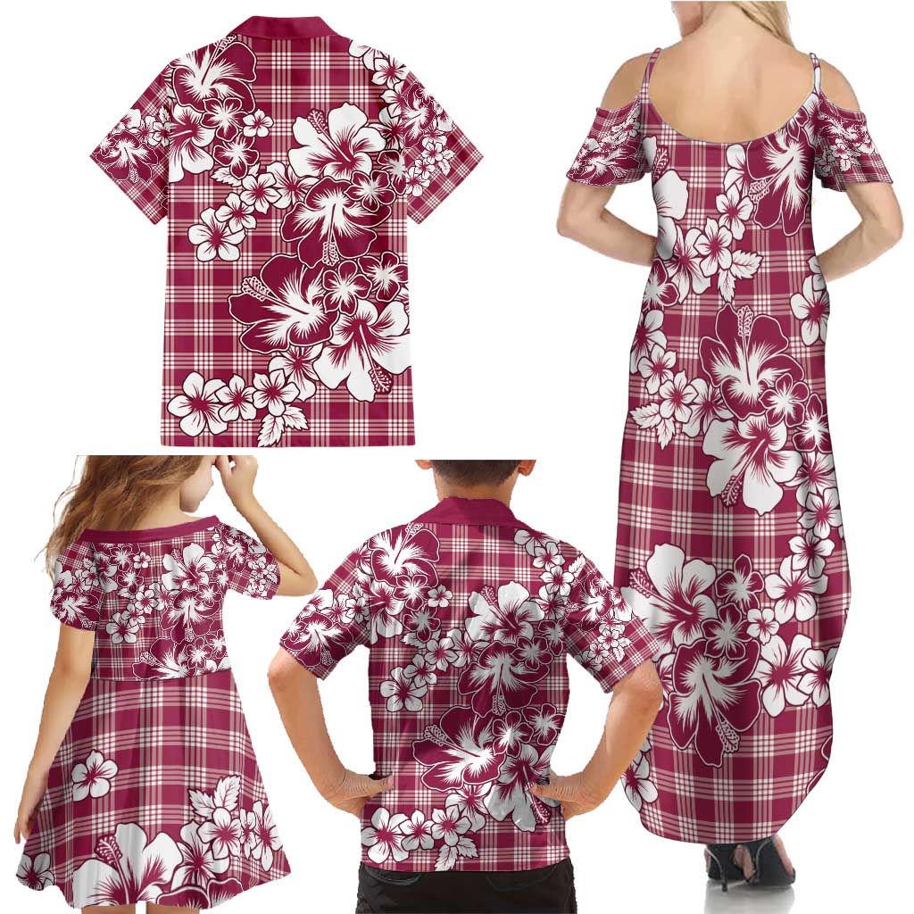 Hibiscus Pakala Royal Magenta Family Matching Summer Maxi Dress and Hawaiian Shirt Tropical Floral Stylized - Polynesian Pride