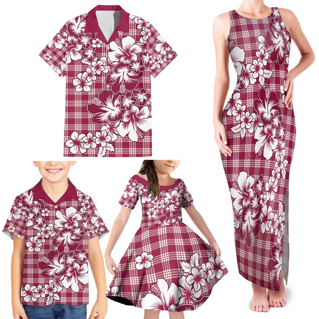 Hibiscus Pakala Royal Magenta Family Matching Tank Maxi Dress and Hawaiian Shirt Tropical Floral Stylized - Polynesian Pride
