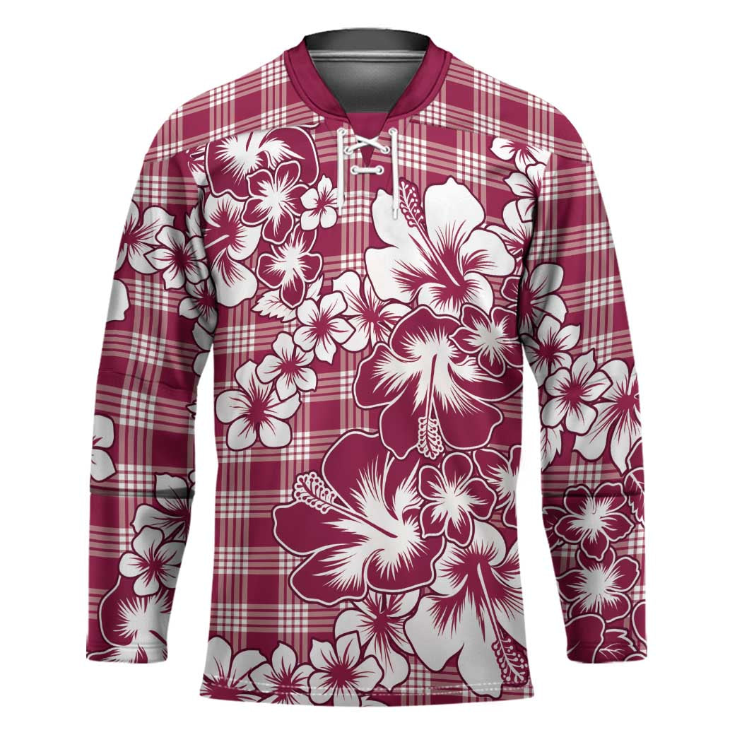 Hibiscus Pakala Royal Magenta Hockey Jersey Tropical Floral Stylized - Polynesian Pride