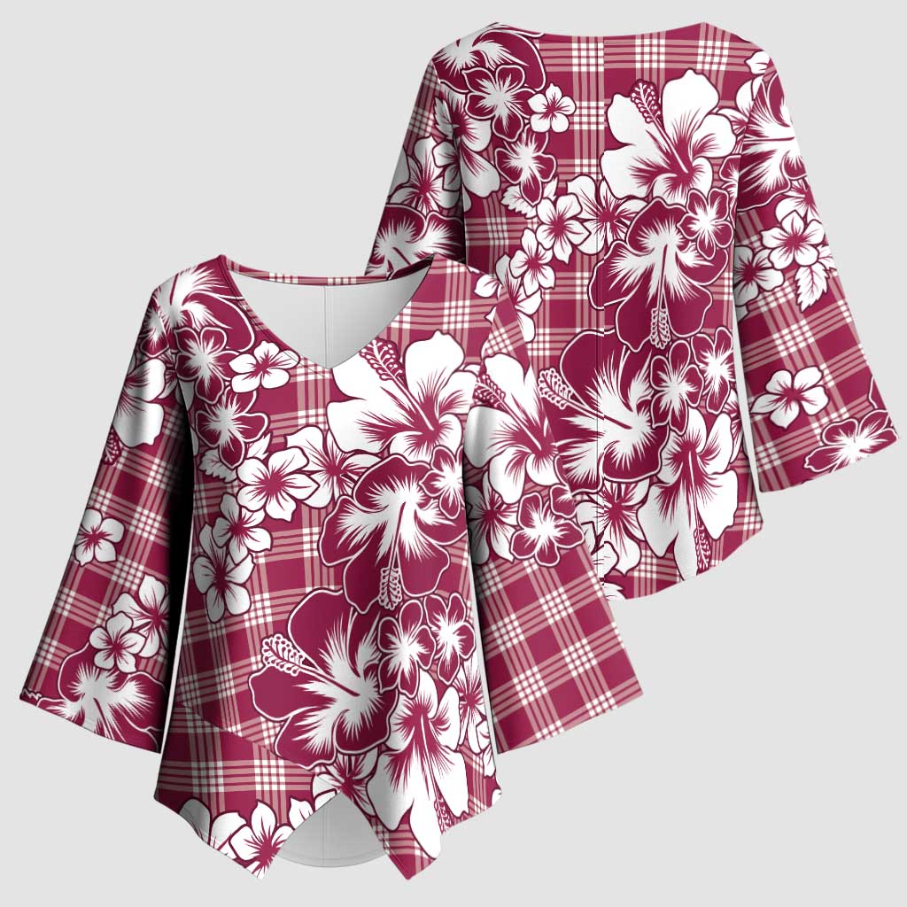 Hibiscus Pakala Royal Magenta Kimono Sleeve Blouse Tropical Floral Stylized - Polynesian Pride
