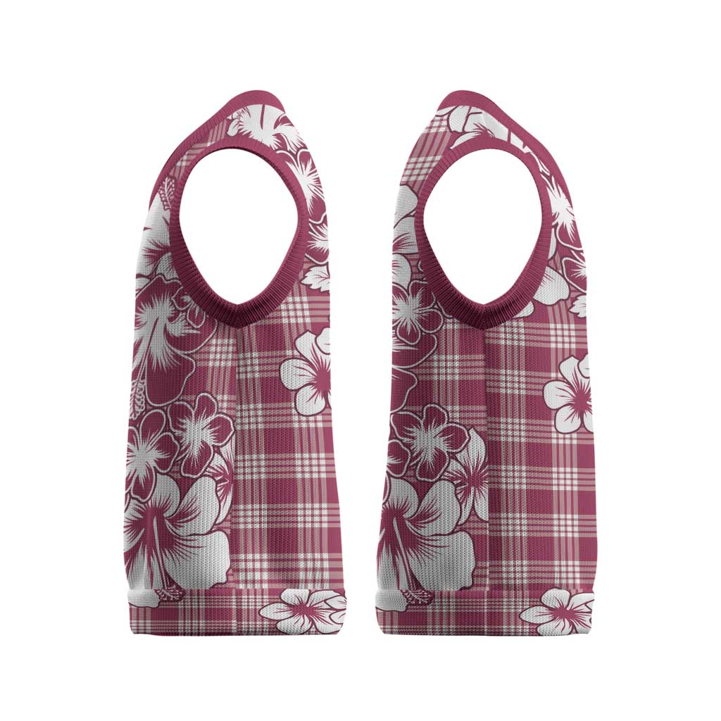 Hibiscus Pakala Royal Magenta Christmas Knitted V-Neck Vest Tropical Floral Stylized - Polynesian Pride
