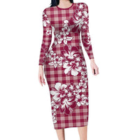 Hibiscus Pakala Royal Magenta Long Sleeve Bodycon Dress Tropical Floral Stylized - Polynesian Pride