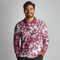 Hibiscus Pakala Royal Magenta Long Sleeve Polo Shirt Tropical Floral Stylized - Polynesian Pride