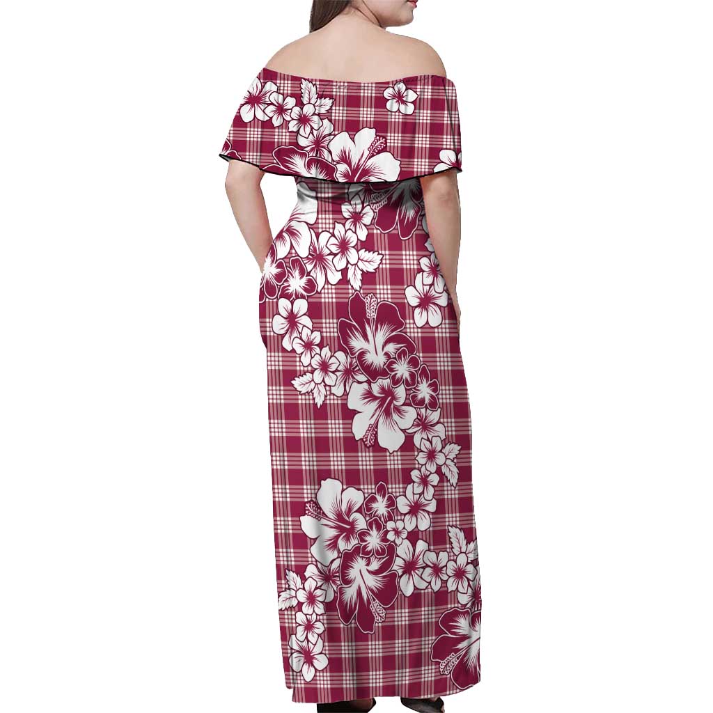 Hibiscus Pakala Royal Magenta Off Shoulder Maxi Dress Tropical Floral Stylized - Polynesian Pride