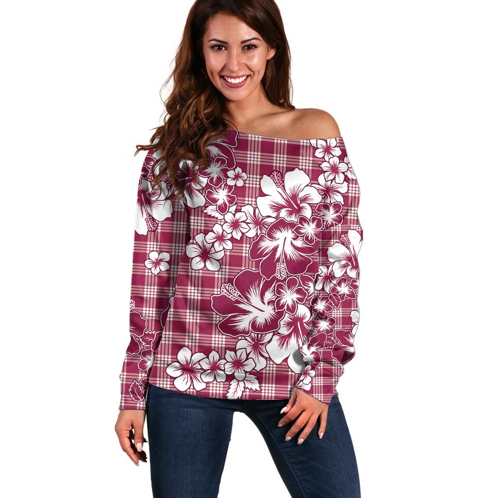 Hibiscus Pakala Royal Magenta Off Shoulder Sweater Tropical Floral Stylized - Polynesian Pride
