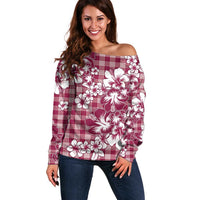Hibiscus Pakala Royal Magenta Off Shoulder Sweater Tropical Floral Stylized - Polynesian Pride