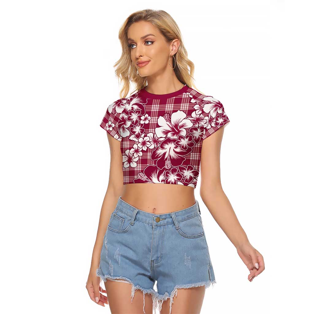 Hibiscus Pakala Royal Magenta Raglan Cropped T Shirt Tropical Floral Stylized - Polynesian Pride