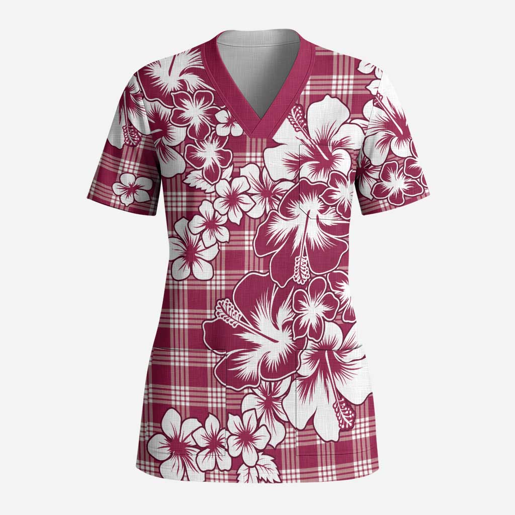 Hibiscus Pakala Royal Magenta Scrub Top Tropical Floral Stylized - Polynesian Pride