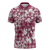 Hibiscus Pakala Royal Magenta Zipper Polo Shirt Tropical Floral Stylized - Polynesian Pride