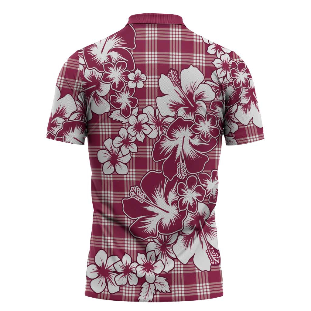 Hibiscus Pakala Royal Magenta Zipper Polo Shirt Tropical Floral Stylized - Polynesian Pride