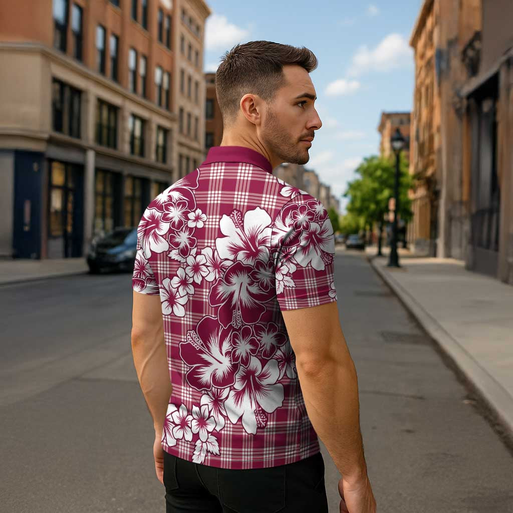 Hibiscus Pakala Royal Magenta Zipper Polo Shirt Tropical Floral Stylized - Polynesian Pride