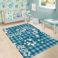 Hibiscus Pakala Ocean Depths Blue Area Rug Tropical Floral Stylized - Polynesian Pride