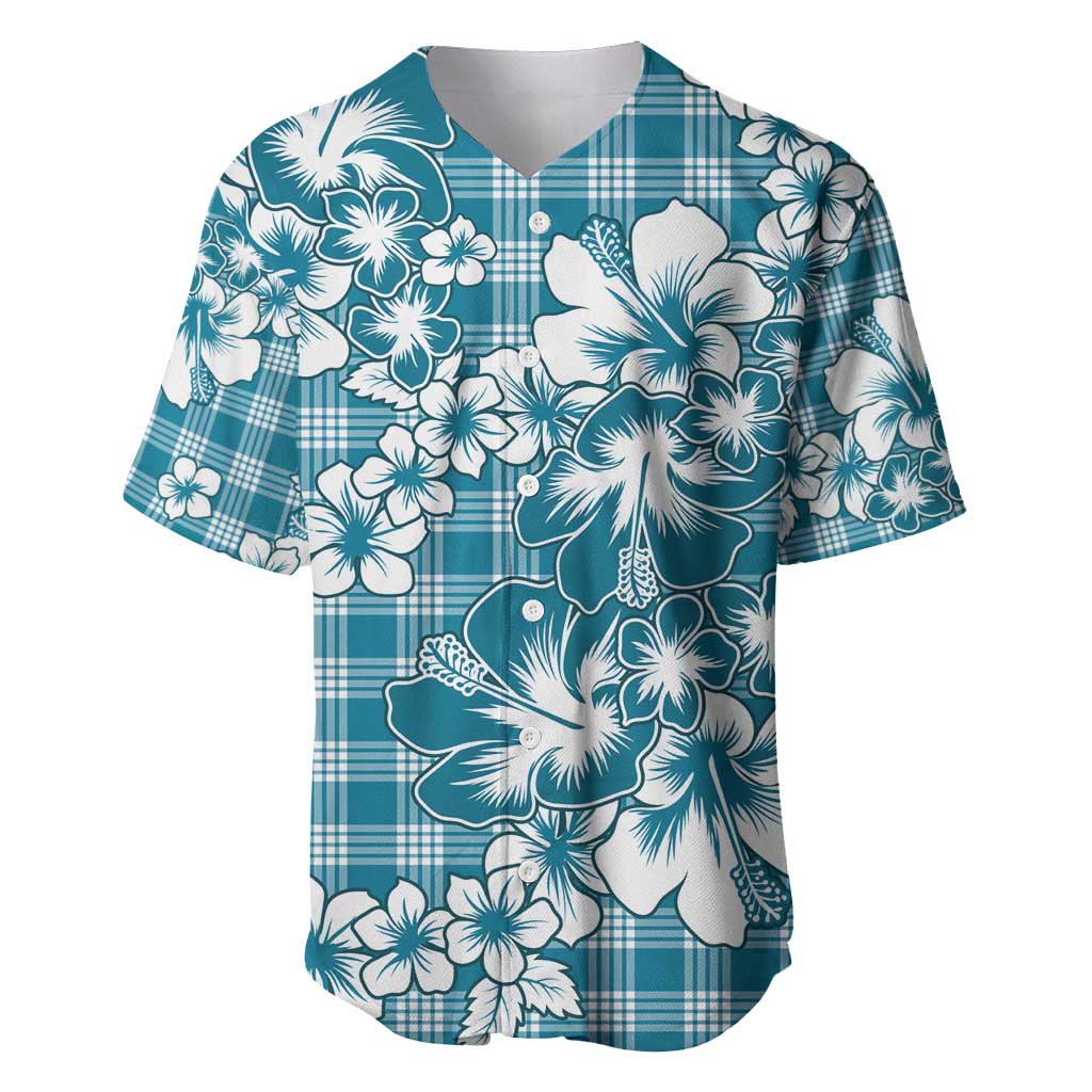 Hibiscus Pakala Ocean Depths Blue Baseball Jersey Tropical Floral Stylized - Polynesian Pride