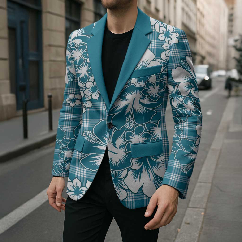 Hibiscus Pakala Ocean Depths Blue Blazer Tropical Floral Stylized - Polynesian Pride