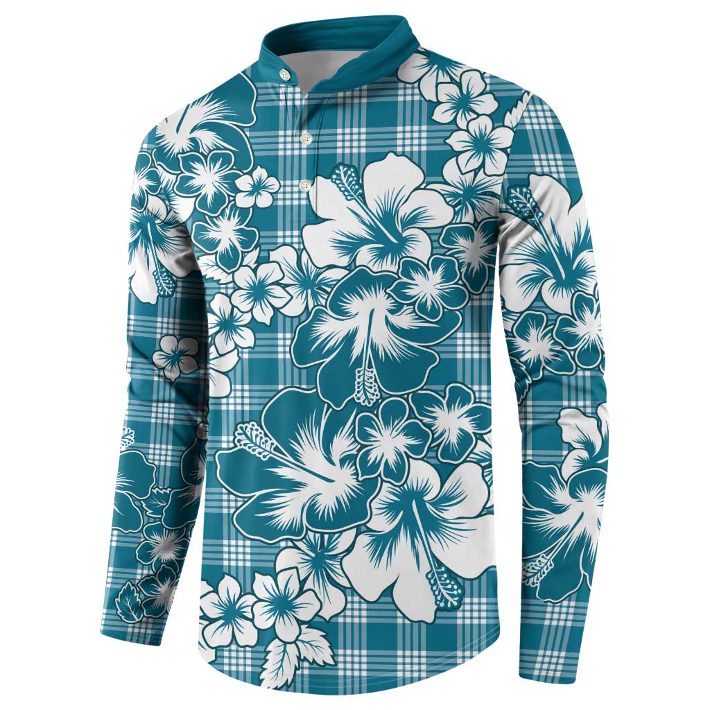 Hibiscus Pakala Ocean Depths Blue Button Sweatshirt Tropical Floral Stylized - Polynesian Pride
