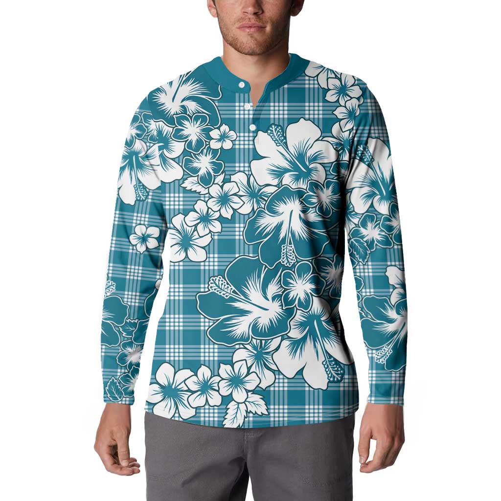 Hibiscus Pakala Ocean Depths Blue Button Sweatshirt Tropical Floral Stylized - Polynesian Pride