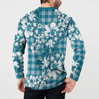 Hibiscus Pakala Ocean Depths Blue Button Sweatshirt Tropical Floral Stylized - Polynesian Pride