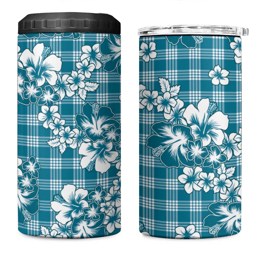 Hibiscus Pakala Ocean Depths Blue 4 in 1 Can Cooler Tumbler Tropical Floral Stylized - Polynesian Pride