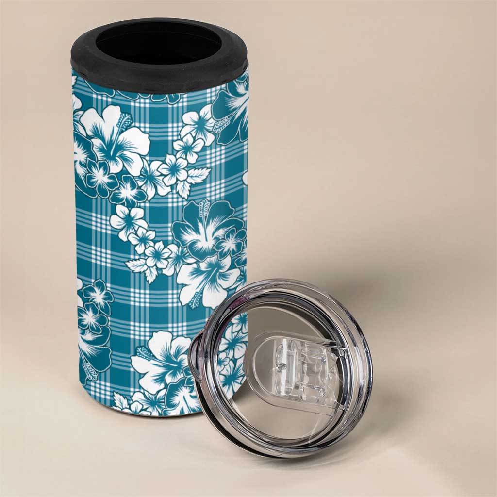 Hibiscus Pakala Ocean Depths Blue 4 in 1 Can Cooler Tumbler Tropical Floral Stylized - Polynesian Pride