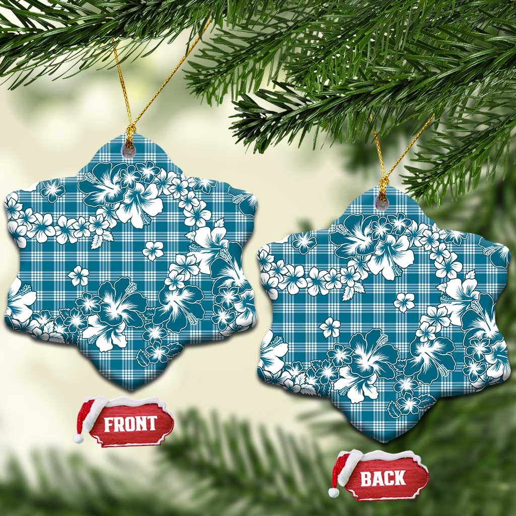 Hibiscus Pakala Ocean Depths Blue Ceramic Ornament Tropical Floral Stylized - Polynesian Pride