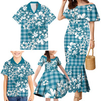 Hibiscus Pakala Ocean Depths Blue Family Matching Mermaid Dress and Hawaiian Shirt Tropical Floral Stylized - Polynesian Pride