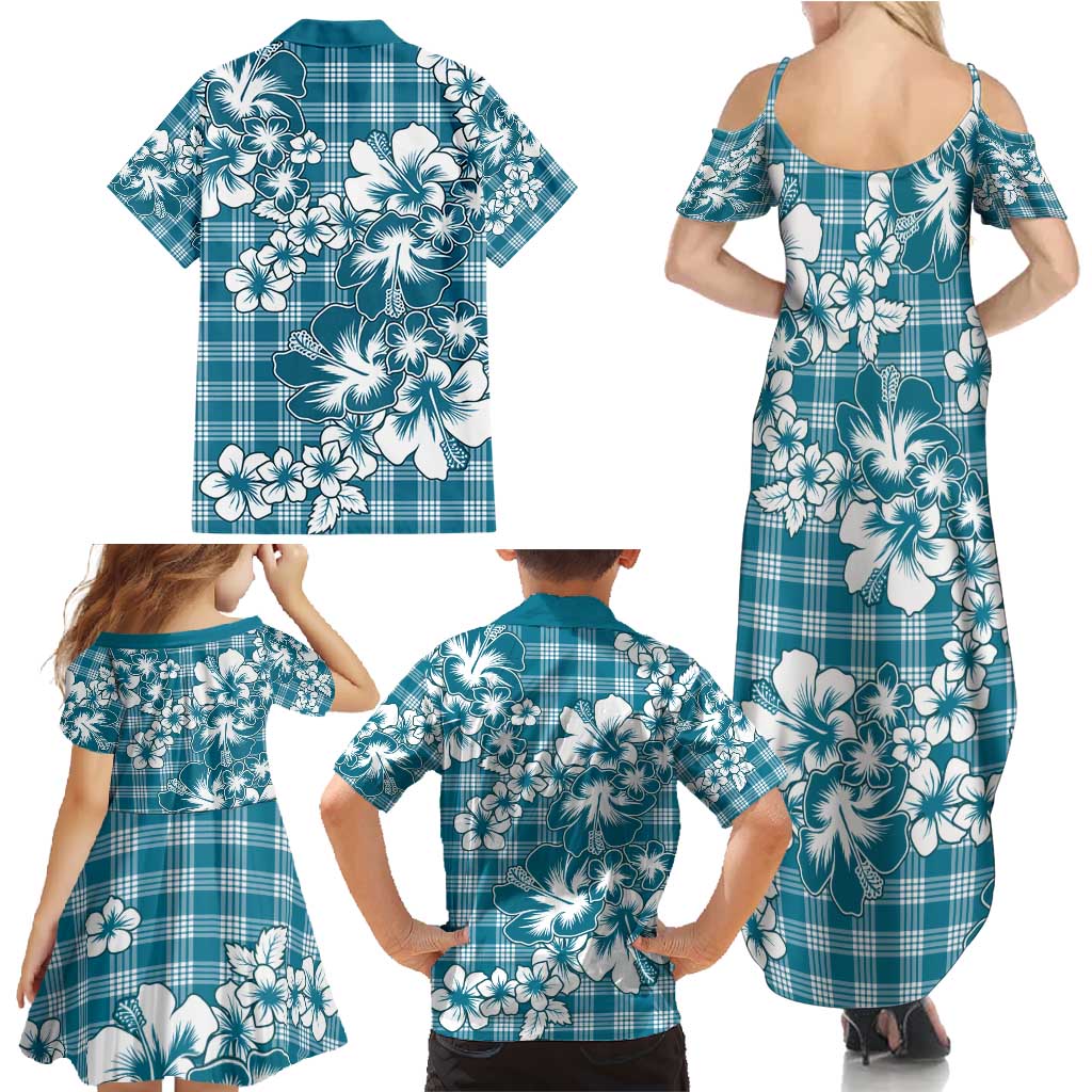 Hibiscus Pakala Ocean Depths Blue Family Matching Summer Maxi Dress and Hawaiian Shirt Tropical Floral Stylized - Polynesian Pride