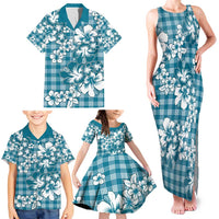 Hibiscus Pakala Ocean Depths Blue Family Matching Tank Maxi Dress and Hawaiian Shirt Tropical Floral Stylized - Polynesian Pride