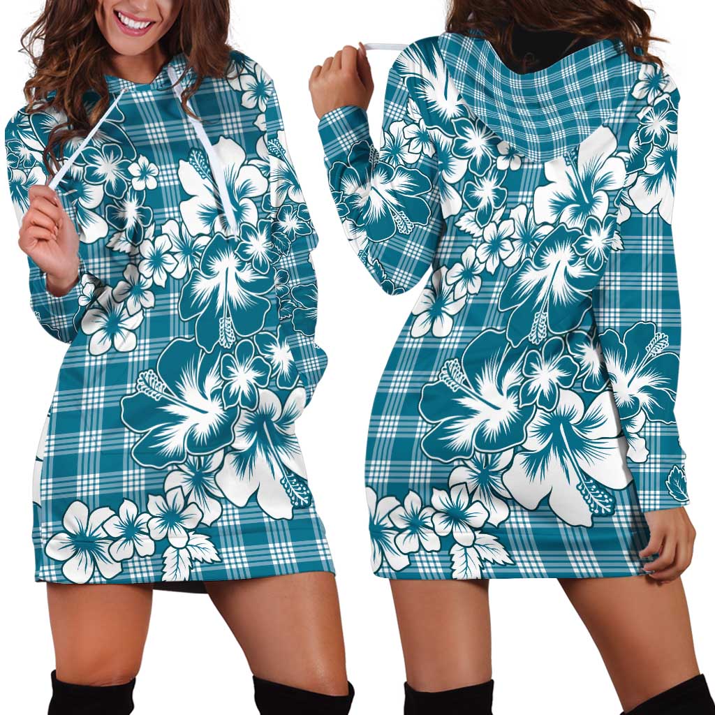 Hibiscus Pakala Ocean Depths Blue Hoodie Dress Tropical Floral Stylized - Polynesian Pride